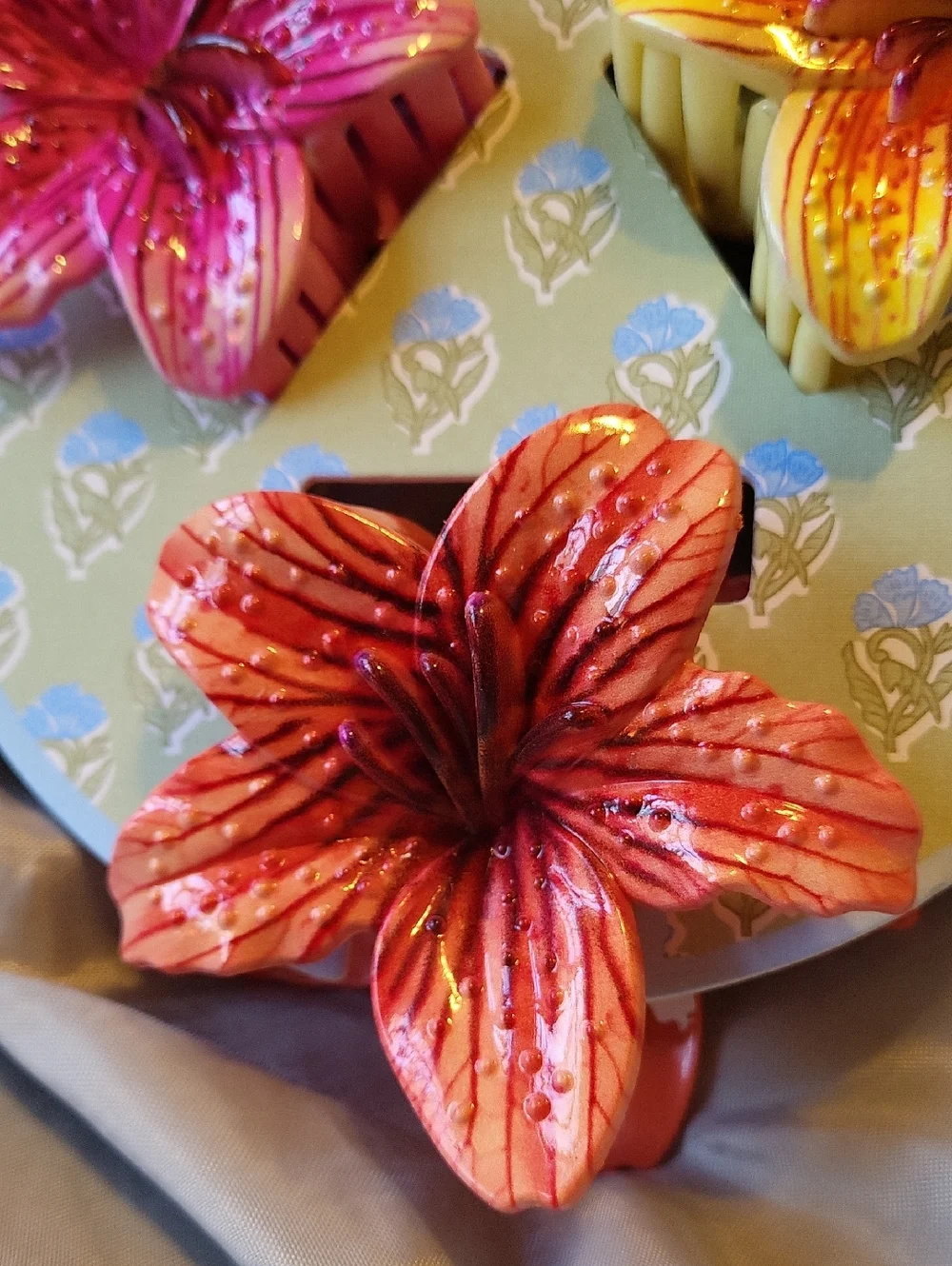 PIPER K Floral Hair Clips - Pink, Orange, Yellow Li Lily Day Lily